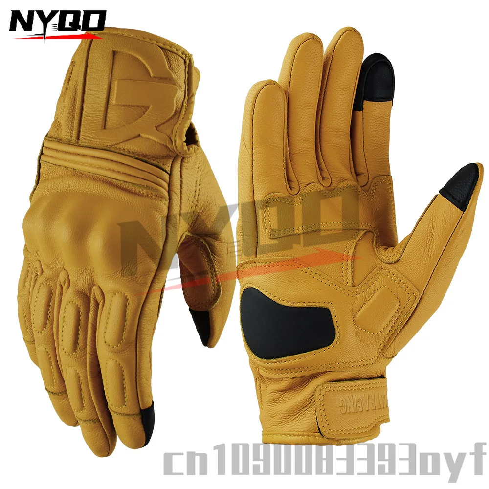

Motorcycle Gloves Riding Gloves Anti-Fall Warm Breathable Full-Finger Genuine Leather Knight Gloves for All Seasons