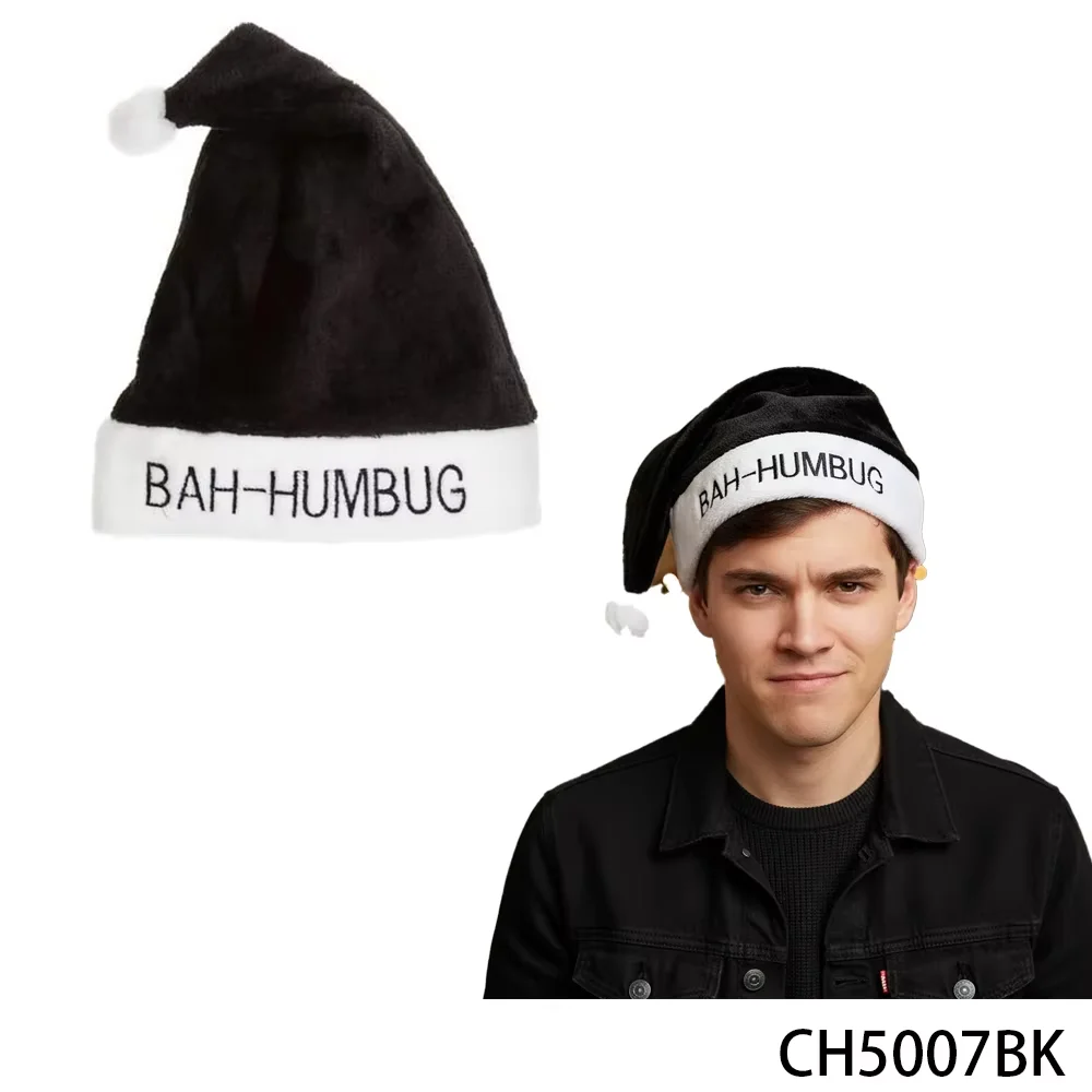 

PESENAR Bah Humbug Черная рождественская шапка Санта-Клауса, один размер