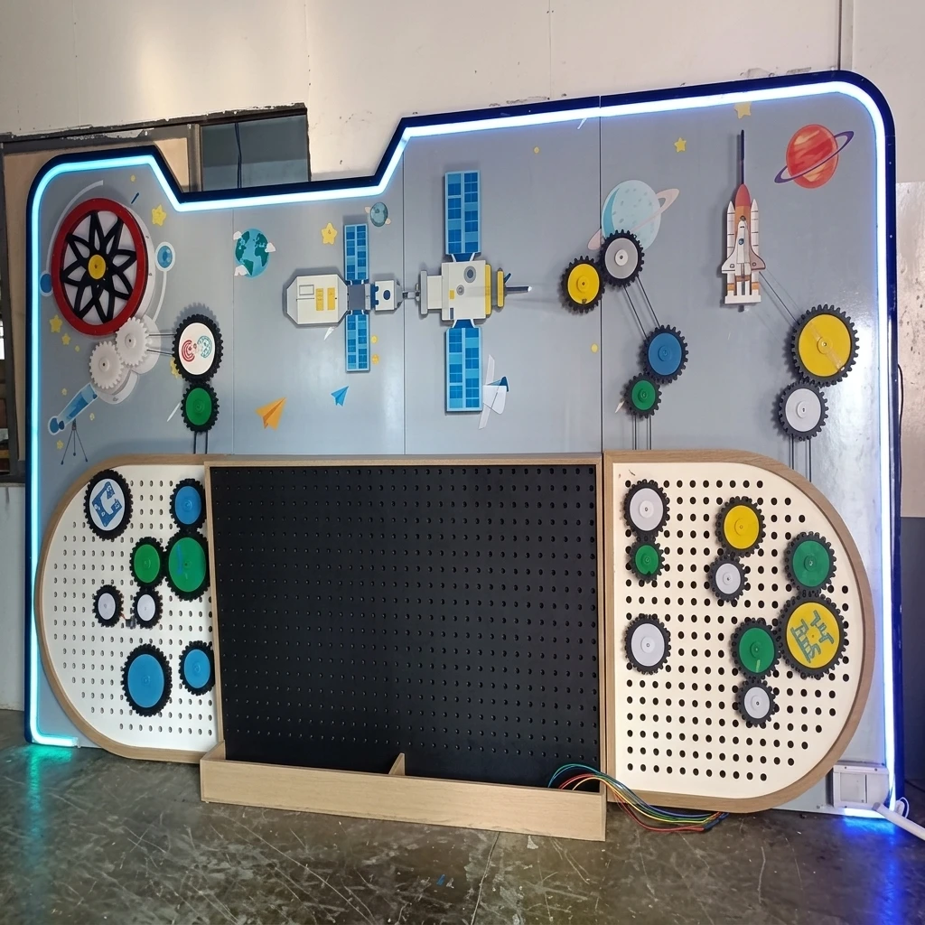 Customized Wholesale DIY Educational Children Pe Rainbow Interactive Wall Games Kids Gears Panel