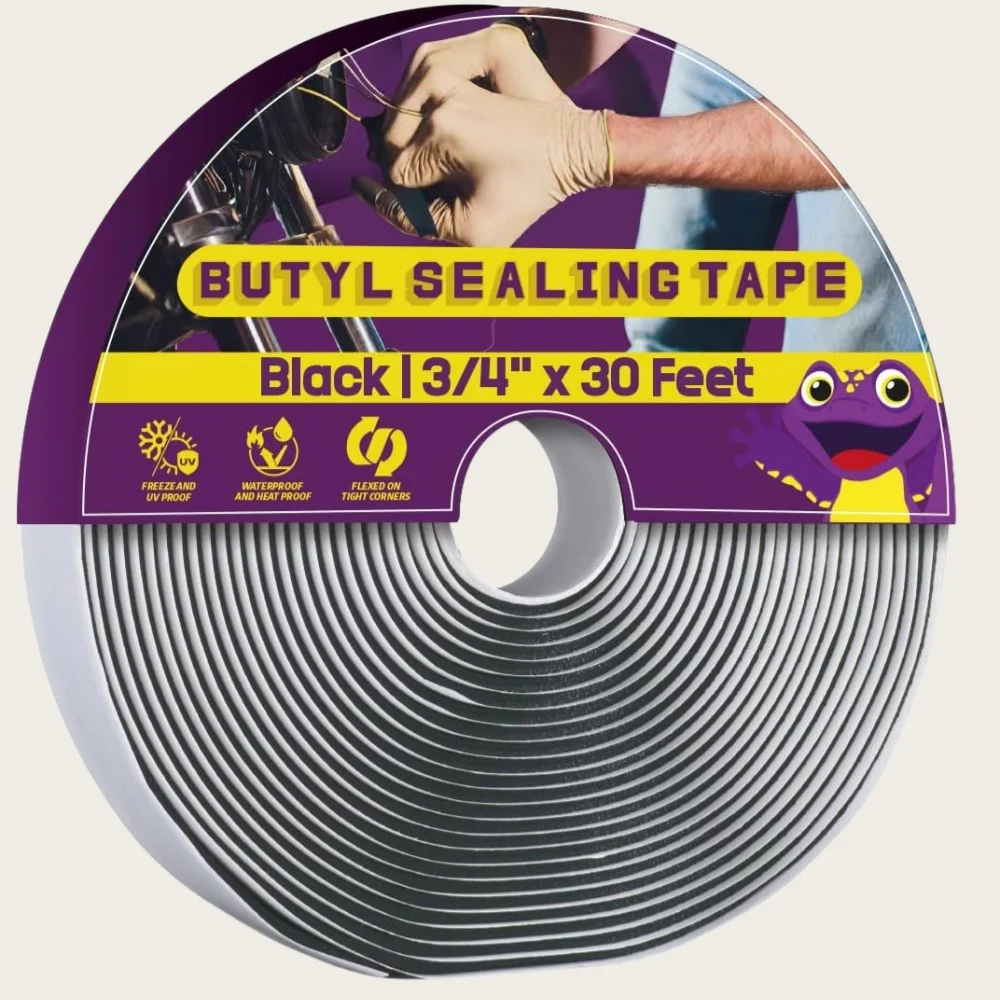 

Black Butyl Seal Tape 1/8"x3/4"x30ft - Waterproof Leak Repair Tape for RV Roof, Window,Metal, Gutters, DIY Patching and Sealing