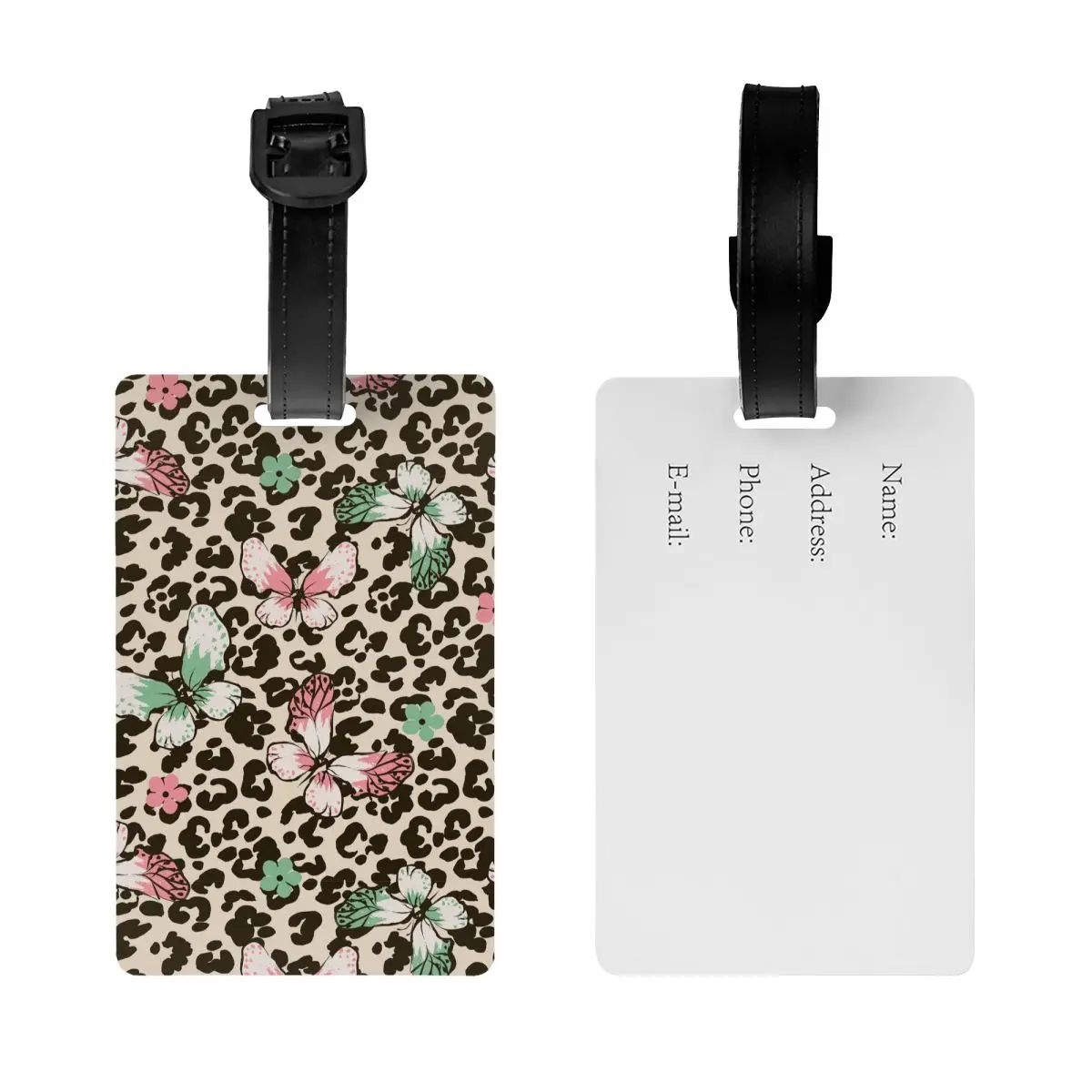 Custom Butterfly Wild Leopard Pattern Luggage Tags Custom Baggage Tags Privacy Cover Name ID Card