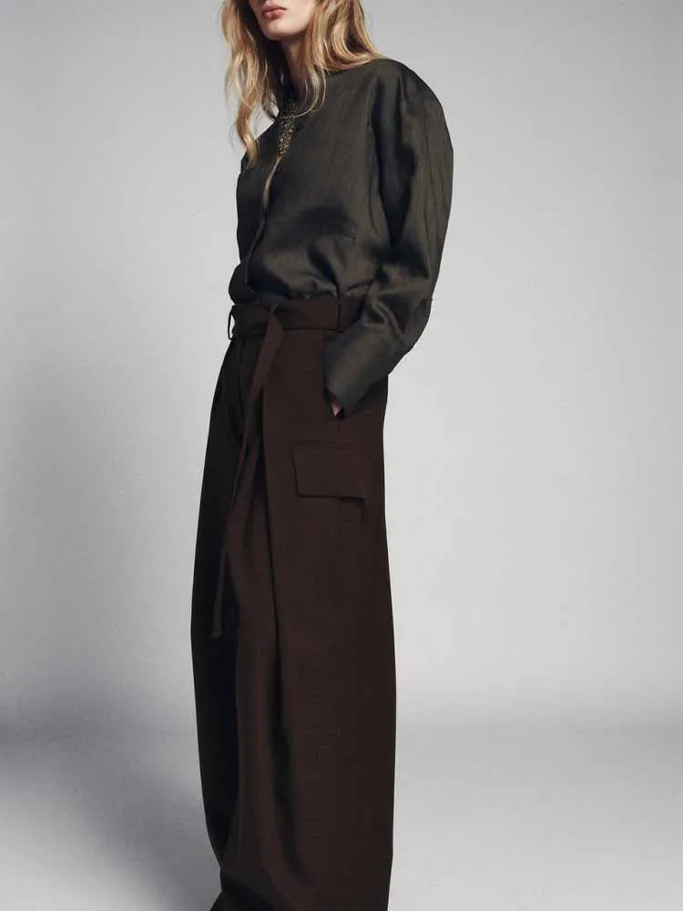 

European and American style winter new arrivals fashionable women's clothing, versatile long-sleeved striped stand-collar shirt