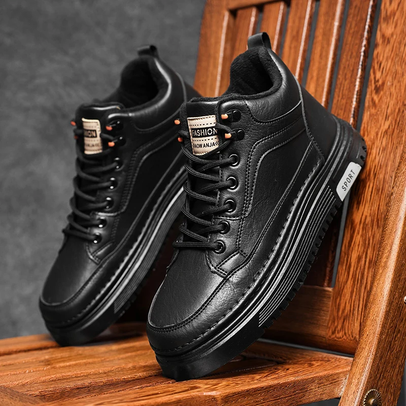 

Men's Boots Winter Thickened Plush High-Top Leather Shoes Thick Bottom Cotton Shoes Outdoor Snow Boots Platform Boots for Man