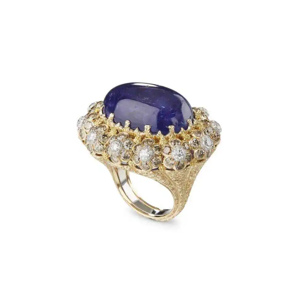 

925 Silver Ring Women's High Carbon Diamond 7.8ct Egg Face Royal Blue Stamen Border Vintage Cocktail Ring Wedding Jewelry