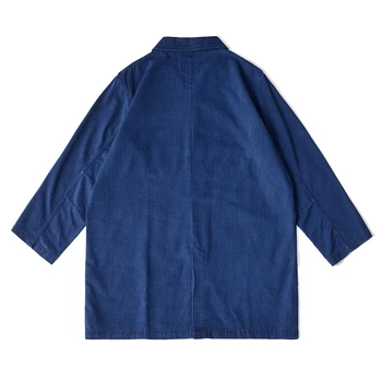 Akkad Kuti Indigo-Dyed Japanese Vintage Trench Coat 2 Akkad Kuti Long Trench Coat Men Vegetal Indigo Dyed Long Sleeve Thin Jacket Japanese Vintage Casual 2
