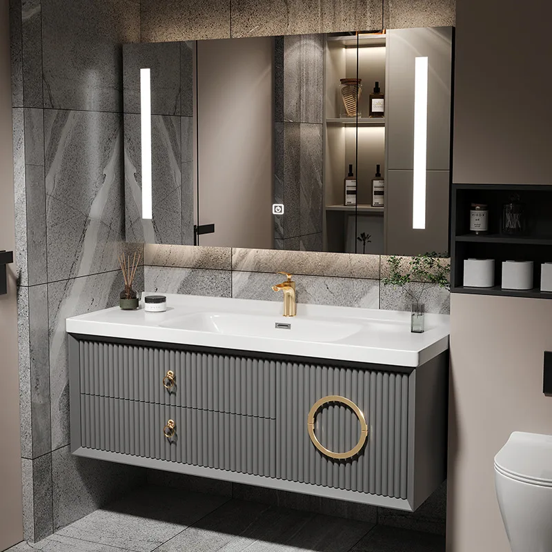 

Ceramic Integrated Basin, Bathroom Cabinet, Combined Oak , Bathroom Smart Washbasin, Washbasin Smart Mirror
