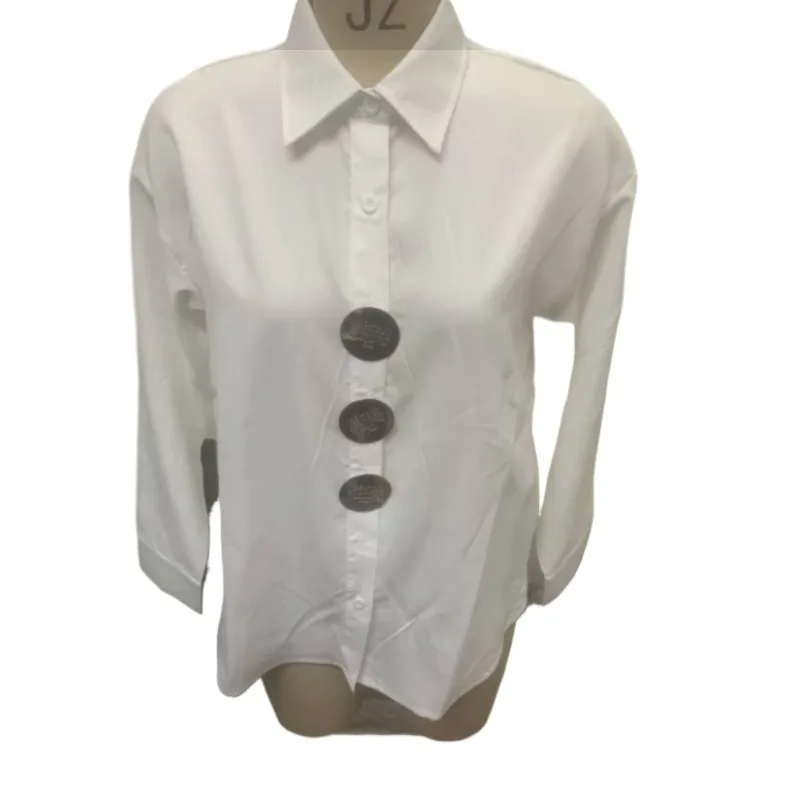 

Spring Summer New Solid Color Stand-up Collar Metal Button Long-sleeved Shirt Top Women's Exquisite Simple Casual Fashion Trend
