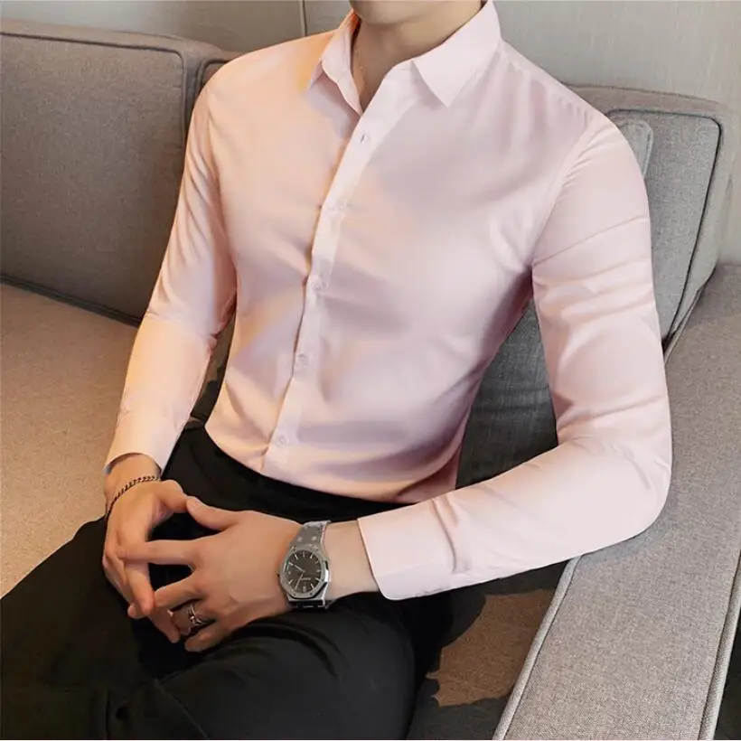 New Style Men\'s Spring Autumn High Quality Long Sleeve Shirts /Male Slim Fit Lapel Solid Color Business Dress Shirt 4XL-M