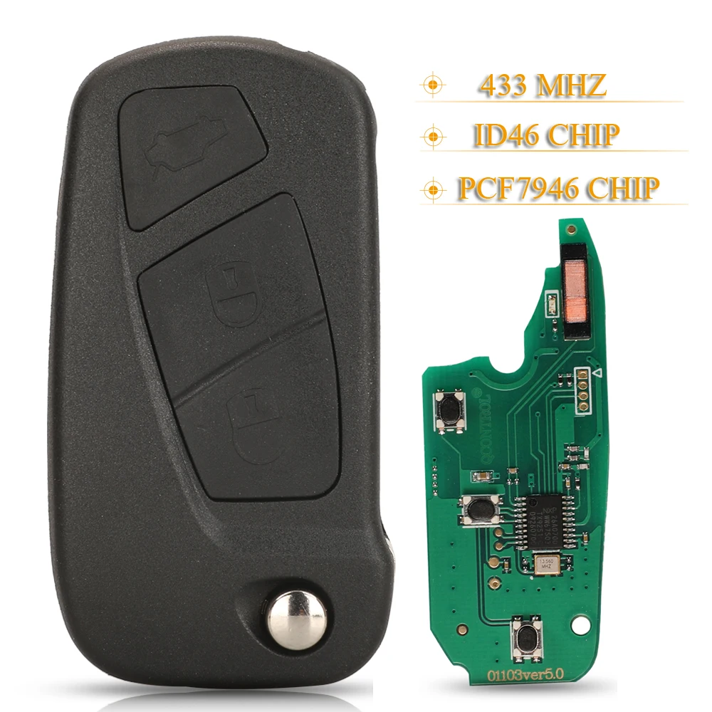 

jingyuqin 3Buttons Flip Folding Car Remote Key 433MHZ ID46(PCF7946)Chip For Ford Ka 2008 - 2016 With SIP22 Blade 1838586