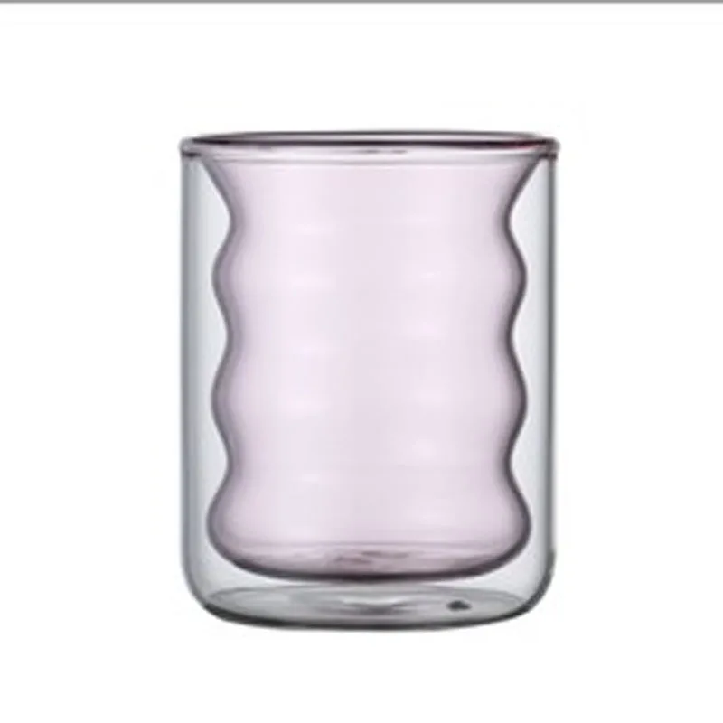 Creative Glass Cups Double-layer Heat-resistant Tumbler Drinking Cups Juice Milk Coffee Cups Tumbler Corrugated Cups 200ml