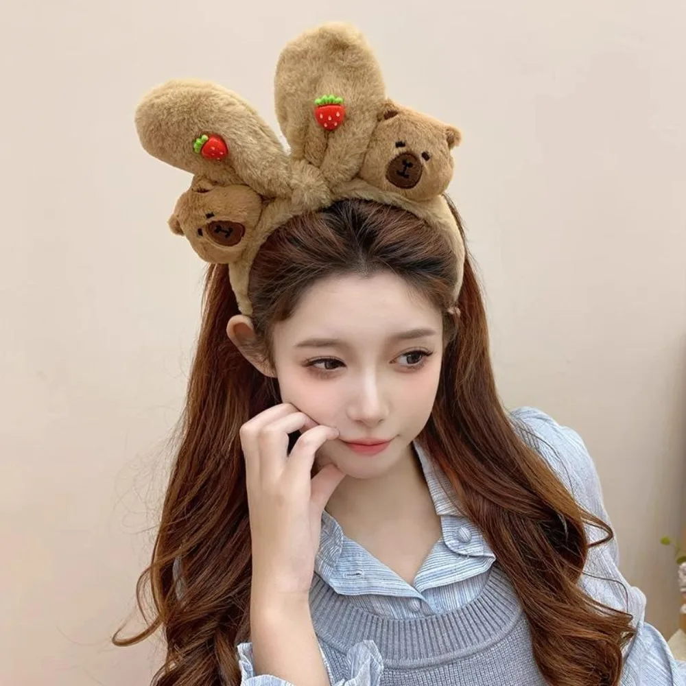 Fashion Cartoon Capybara Hairbands Plush Cute Rabbit Ear Headband Hair Accessories Headwear Funny Hair Hoop Photograph