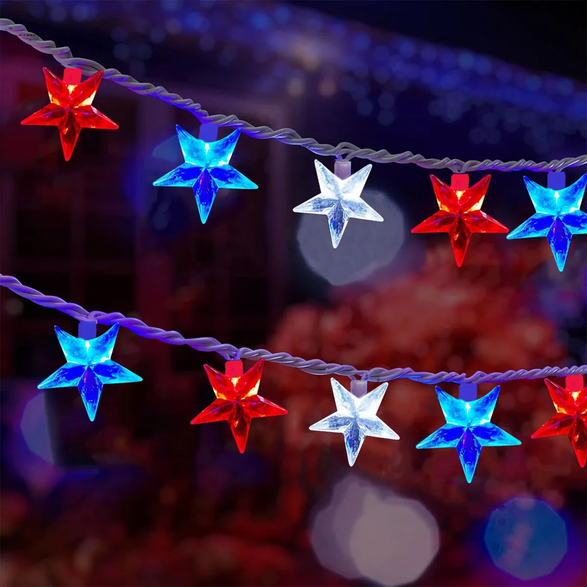 1pc 10/20 LED Red White Blue Star String Lights Indoor Fairy AtmosphereStar Lights Battery Operated Independence Day 4th