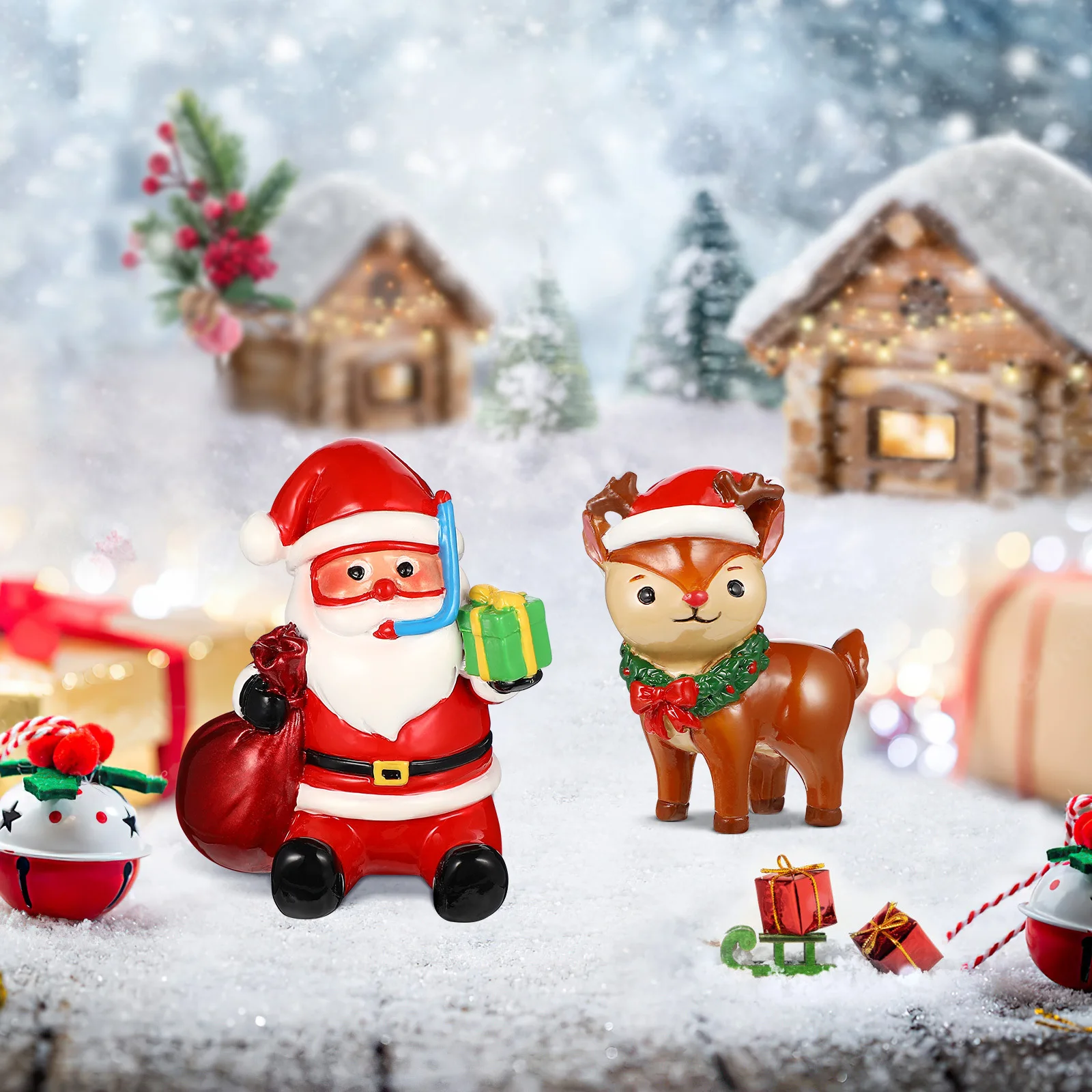 2 قطعة زينة خزان الأسماك عيد الميلاد الراتنج حوض السمك الحلي سانتا الرنة تصميم صديقة للماء مستقرة غير