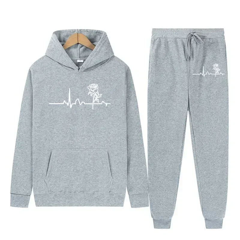 Sportswear for Men and Women Couples Spring Autumn and Winter Fleece Sweatshirt Set Hoodie + Sweatpants 2-piece Set S-3XL