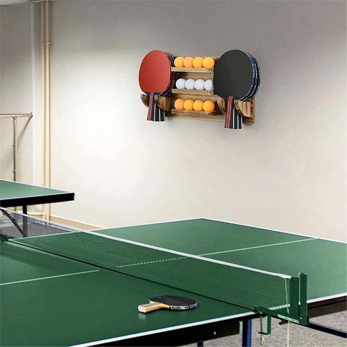 618 Mega Sale Wall-Mounted Ping Pong Paddle Rack in Coconut Brown with Installation Kit for Game Room