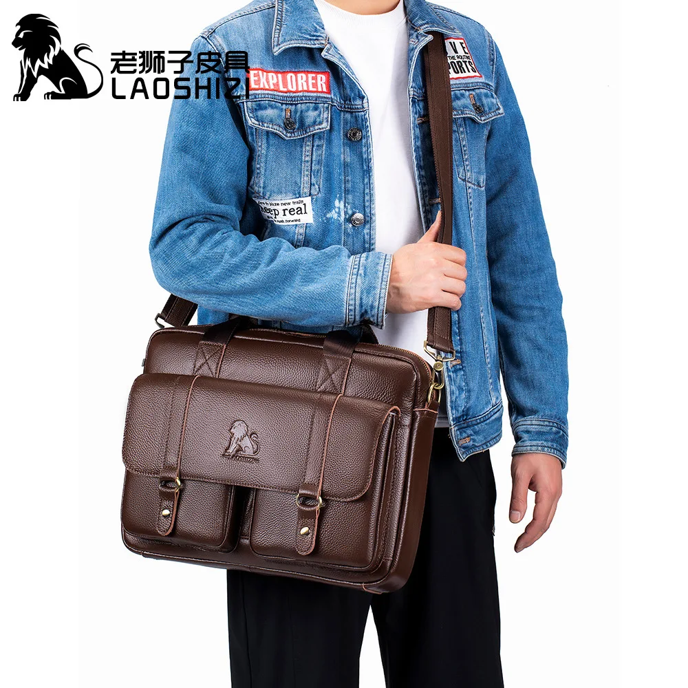 New 100% genuine leather Men\'s briefcase laptop bag large capacity business handbag casual shoulder crossbody bags messenger bag