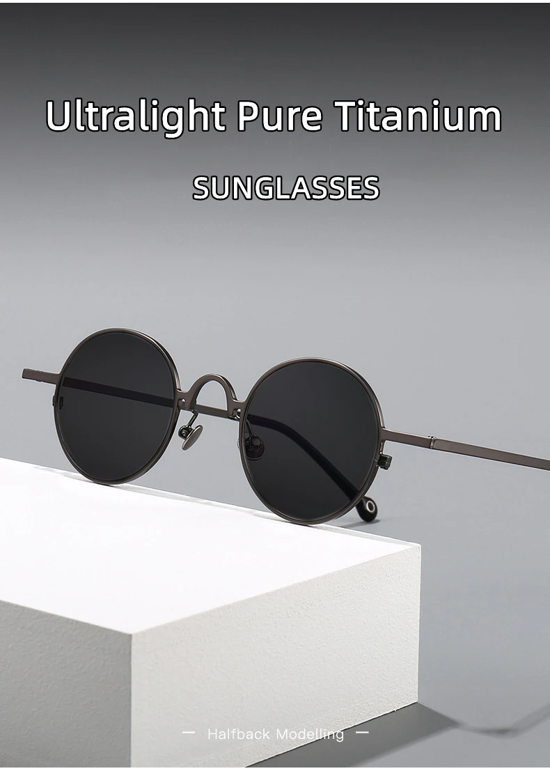 Reines Titan Vintage Kleine Runde Rahmen Myopie Sonnenbrille Männer Punk Stil Uv400 Angepasst Optische Runde Sonnenbrille 0 bis -6,0 – Detail 1