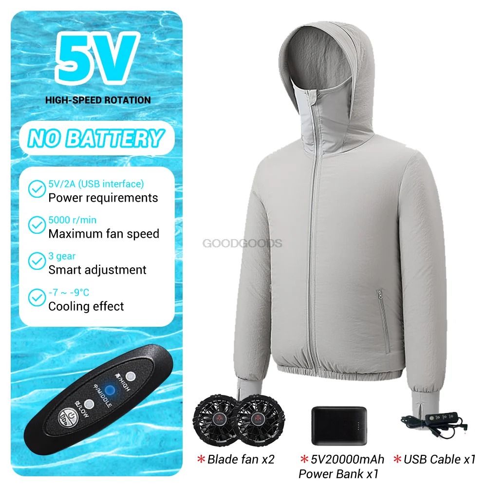 USB Powered Hiking Summer Outdoor Cooling Fan Jacket Men Air Conditioning Clothing Sun-Protective Coat Construction Work Clothes