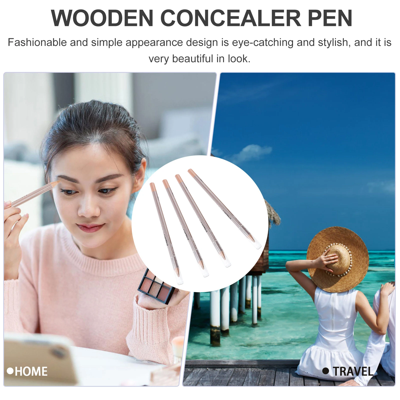

4pcs Wooden Concealer Pens Spot Concealer Pencils Portable Makeup Tools For Travel Daily Use Beginners Artists Durable
