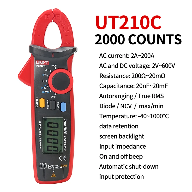 UNI-T Clamp Meter UT210E Pro AC/DC Current True RMS Pliers Ammeter Voltage Tester Multimeter Resistance Frequency Digita Meter