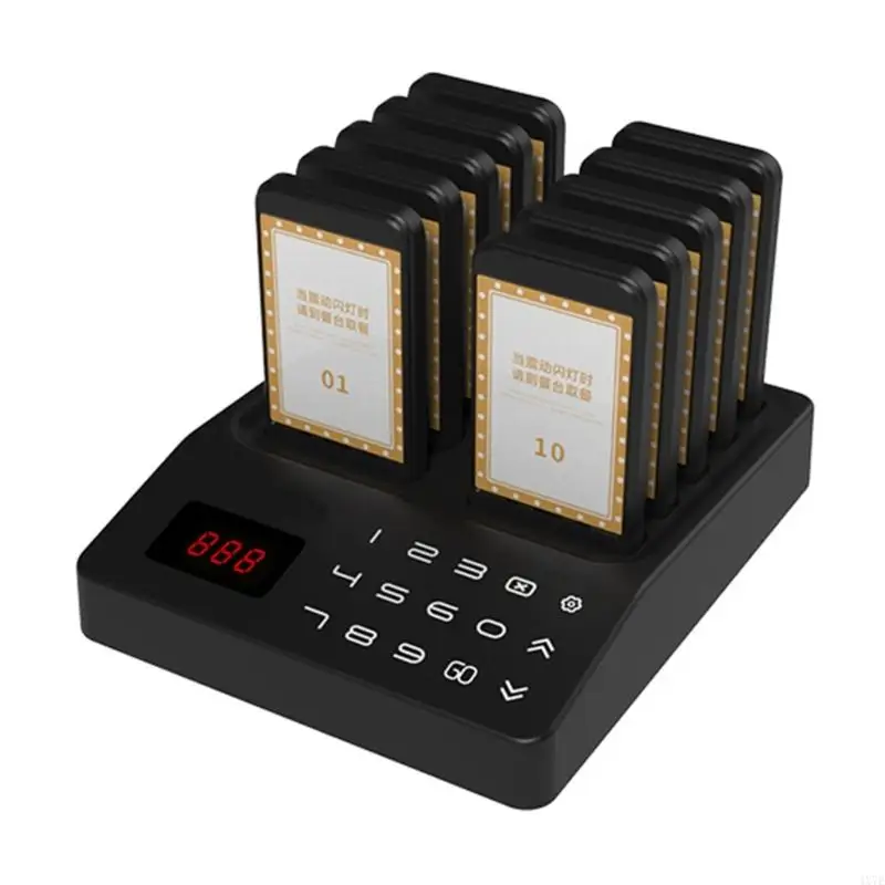 4X7E Wireless Pager System Buzzers For Restaurants With 10Pagers Beepers with USB Rechargeable Battery For Bubble Shops