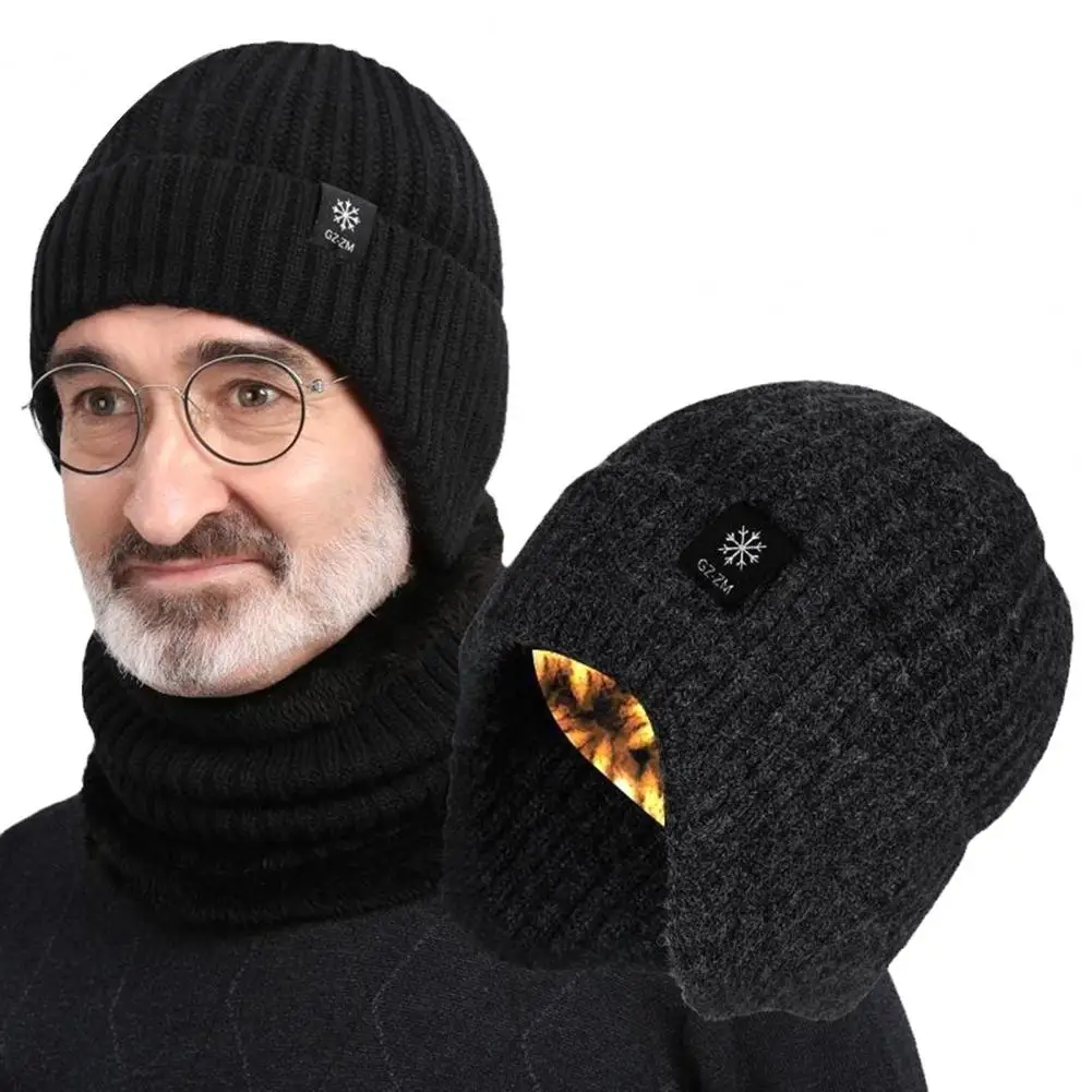 

Thermal Lined Beanie Men's Winter Knitted Hat with Ear Thick Warm Outdoor Cap for Father Grandfather Mid aged Men's