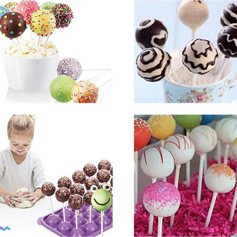 Silicone Round Lollipop Mold, DIY Cake Pop Mold, Chocolate Cookie and Candy Baking Mould, Ice Tray Stick Tool, 12 Holes