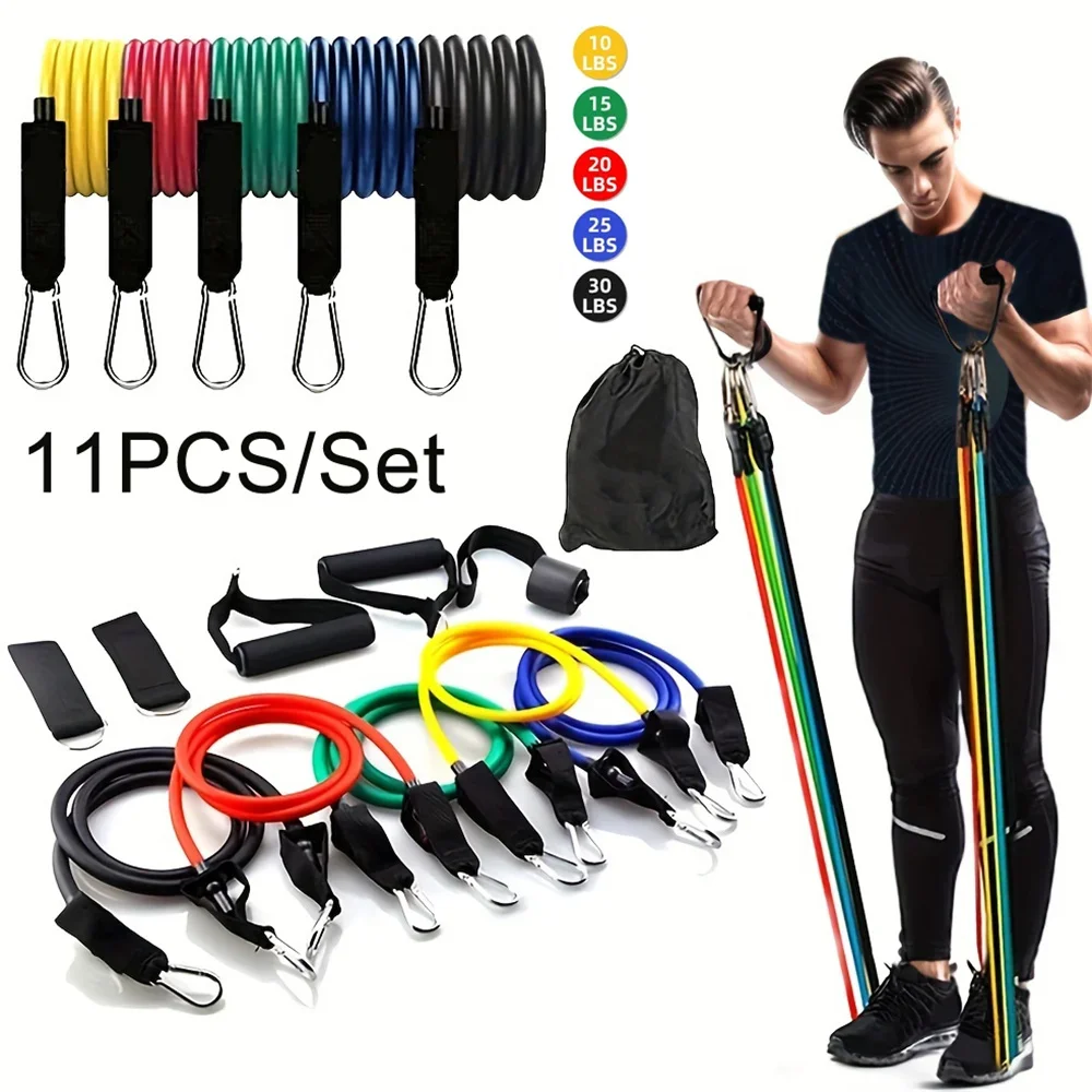 

11pcs Fitness Equipment Muscle Training Set Pull Rope Resistance Band Portable Ankle Band Chest Expander Elastic Exercise Band