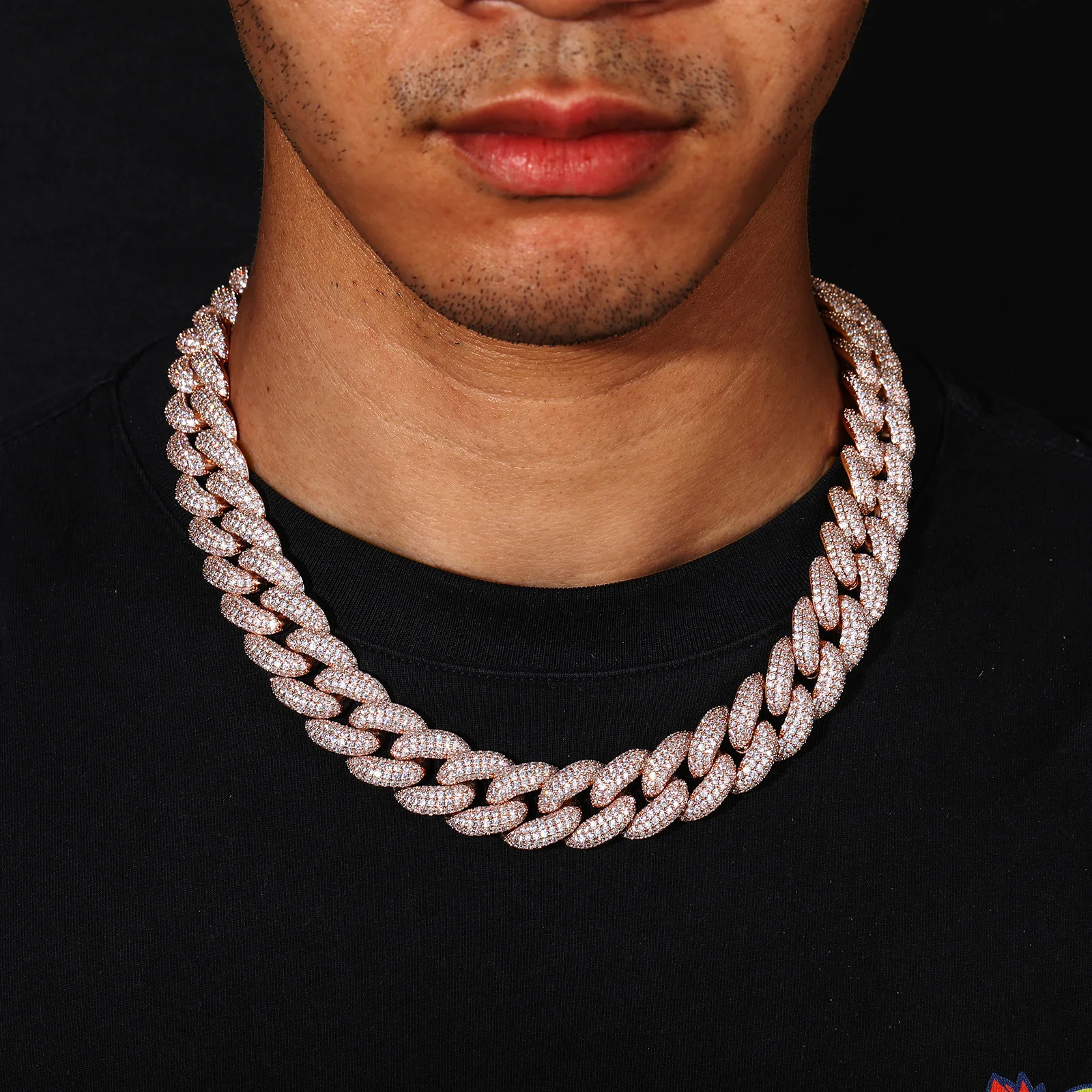 Rose Gold Iced Out 22mm Cuban Link Chain Necklace, Men Hip Hop Full Micro Paved VVS CZ Diamond Miami Cuban Chain, Bling Heavy Duty Cuban Chain with Secure Box Clasp, Rapper Statement Jewelry for Party Club Gift