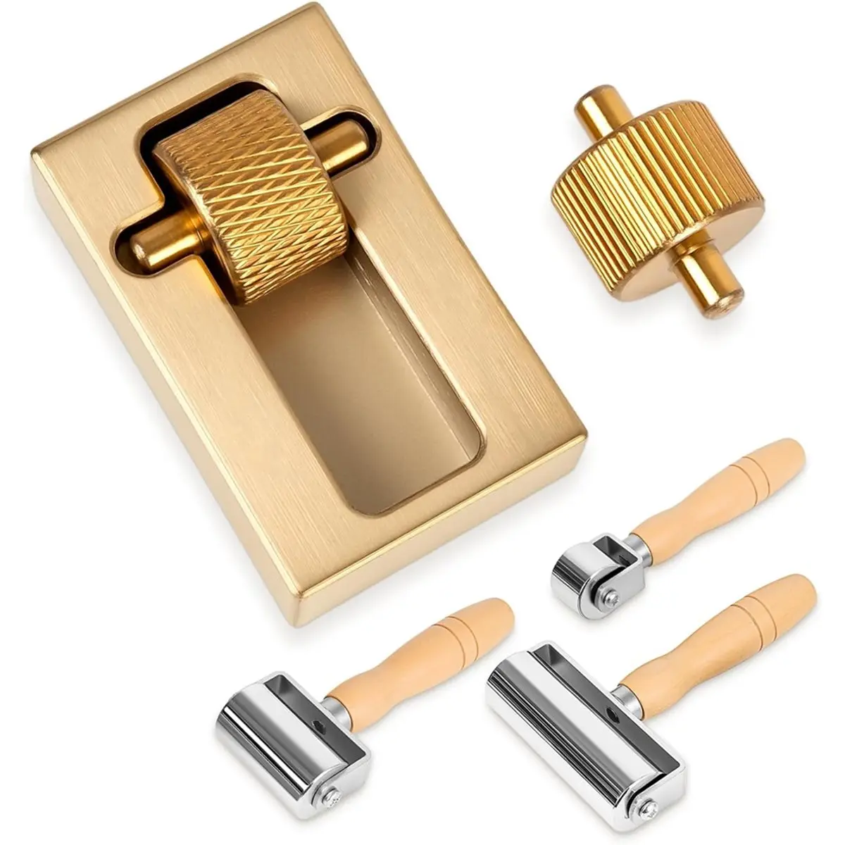 Y209A J~Leather Edge Roller Oil Painting Box, Leather Edge Paint Tool with 2 Brass Rollers, Edge Treatment Tool for Leather DIY