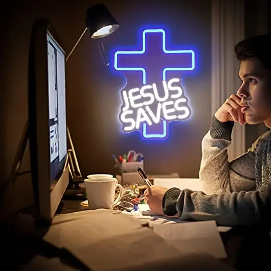 Cross Dimmable Jesus LED Neon Sign for Wall Decor by USB Neon Lights Christian Church Events Birthday Christmas Decoration Gifts