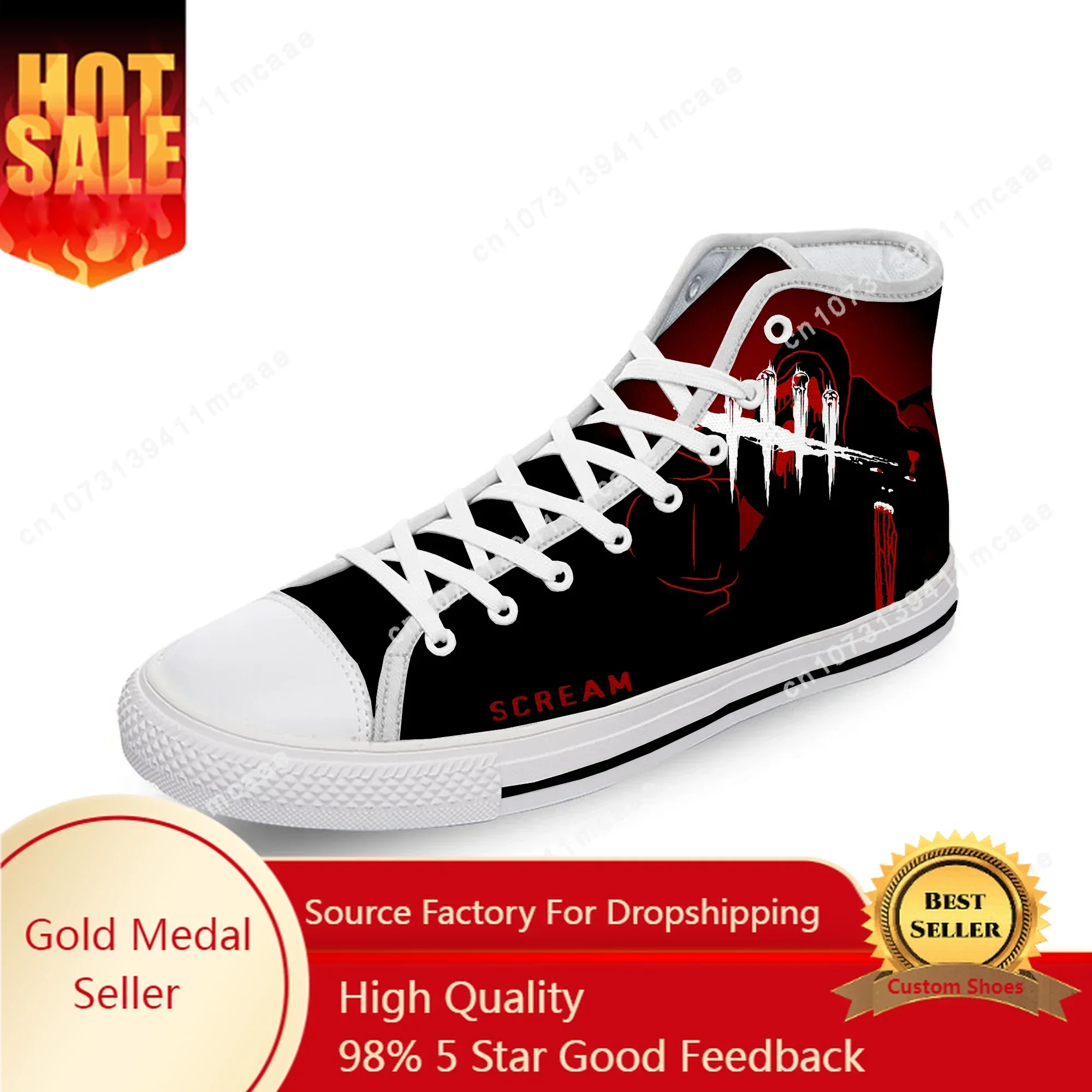 

Hot Movie S-Screams Ghostface Horror White Cloth Fashion Print High Top Scarpe Di Tela Uomo Donna Sneakers Leggere E Traspiranti