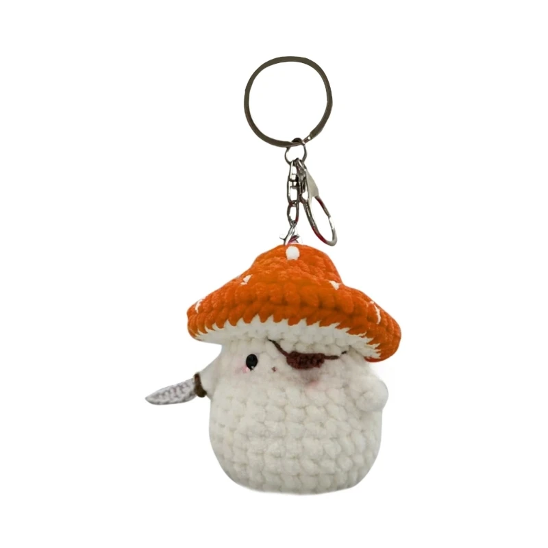 Unique Mushroom Shaped Keychain Crochet Pendant Keyring Soft Cotton Yarn Jewelry Stylish Accessory for Craft Lovers