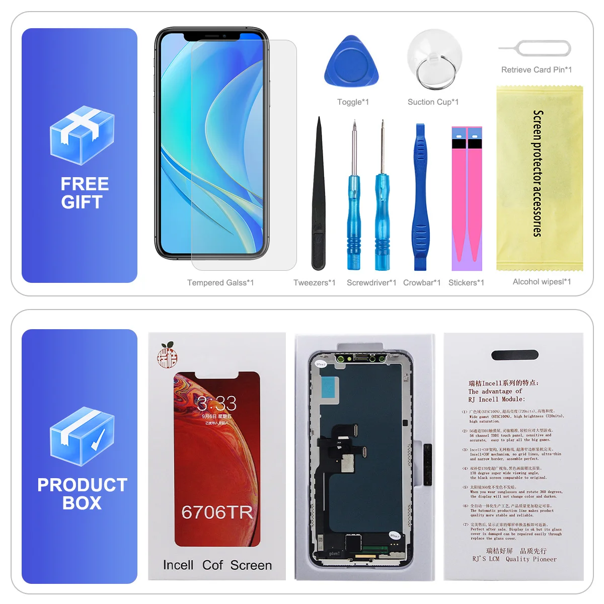 RJ Series INCELL For iPhone X XS XR 11 12 13 14 15 16 17 Pro Max Plus LCD Display Touch Screen Digitizer Assembly Replacement view 6