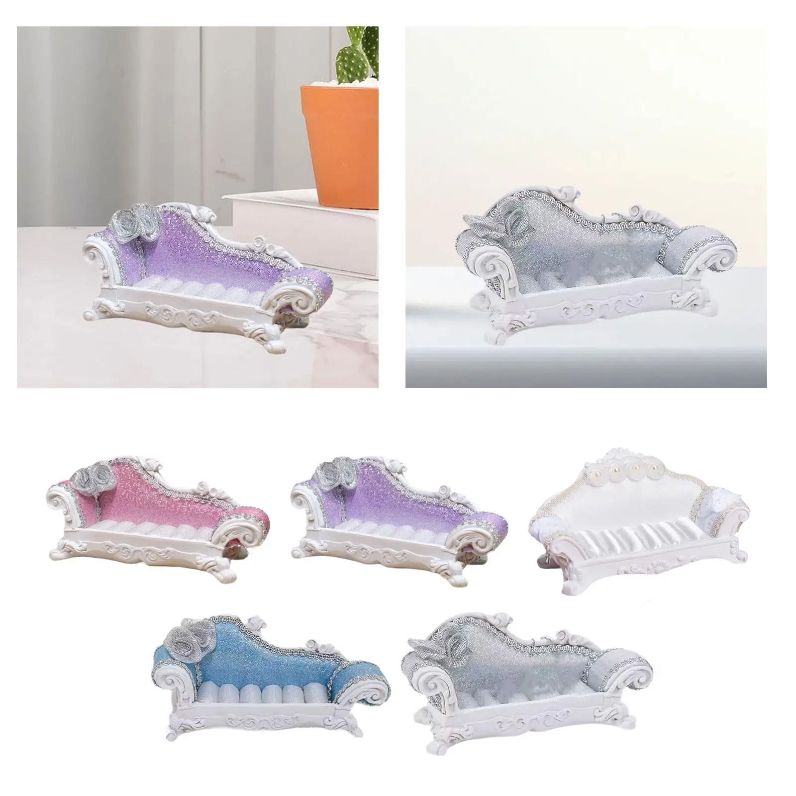 1/12 Dollhouse Long Sofa Miniature Model Decoration Versatile for Scene Decor