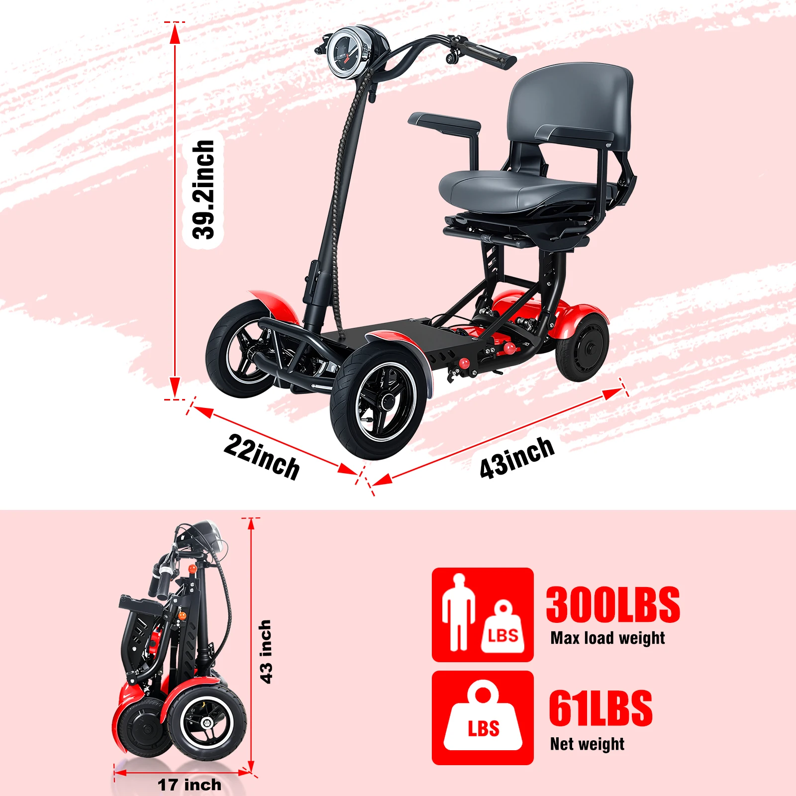 Folding 4-Wheel Mobility Scooter for Seniors & Adults – Lightweight Electric Scooter with Basket, 500W Dual Motor, 11MPH, 30-Mil