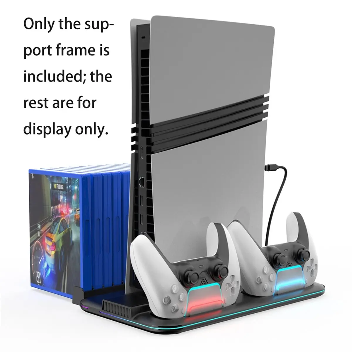 fddt-ps5スリム-プロ用縦置き冷却スタンド、プレイステーション5-ps5コンソール用コントローラー充電器、ヘッドセットホルダー、rgbライト付き