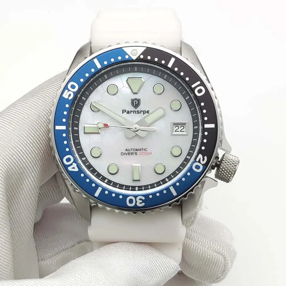 Parnsrpe - Men's Casual White Fashion Watch NH35 Movement Sapphire 200 Metres Waterproof Automatic Mechanical Watch Gift