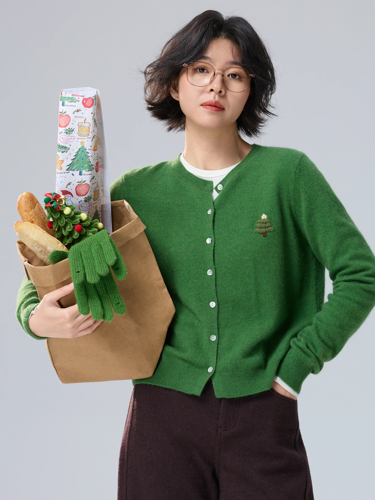 

Вязаный кардиган WeTHEE ручной работы из плюшевого бархата с узором «Рождественская елка», женский, весенний, повседневный, свободного кроя