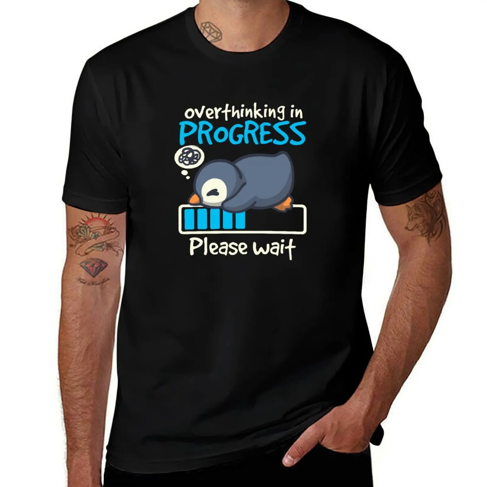 

Penguin overthinking in progress T-Shirt vintage Anime t-shirt customs anime mens workout shirts