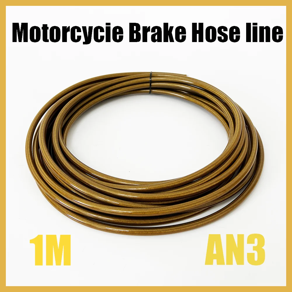 

1M AN3 Motorcycle Braided Stainless Steel Brake Line Hose Fluid Hydraulic Hose Brake Line Gas Oil Fuel Tube Pipe Internal Nylon