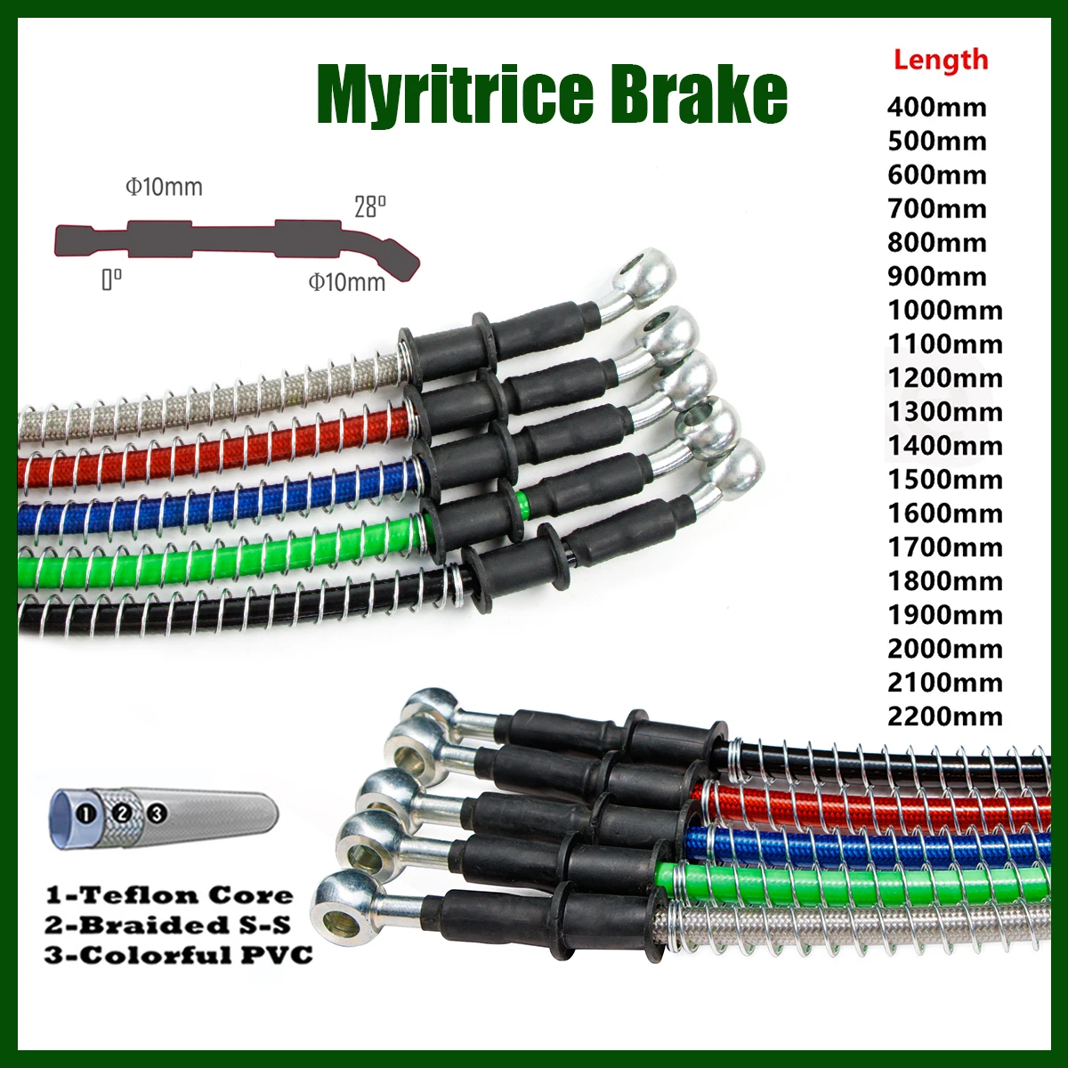 

Myritrice M10 0-28 Degree 400 To 2200mm Hydraulic Brake Hose Oil Pipe Line Braided Cable Banjo Fit For Motorcycle Dirt Bike ATV