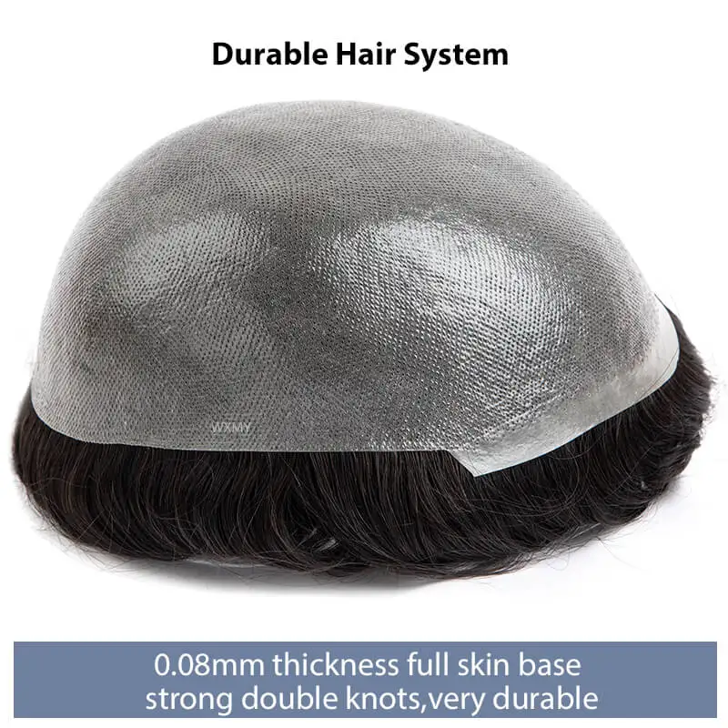 Clearance 0.08mm Full Skin Base Toupee Men Hair Strong Double Knots Male Hair Prosthesis Natural Human Hair Men's Wigs Systems