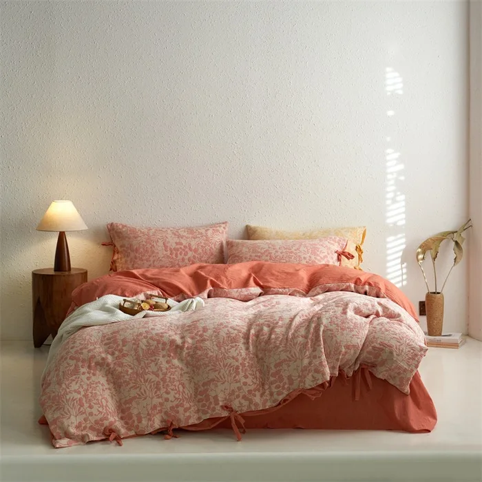 100% Cotton Double Layer Gauze Four Piece Bedding Set Soft Breathable Bed Sheet Duvet Cover Full Cotton Bed Linen Set