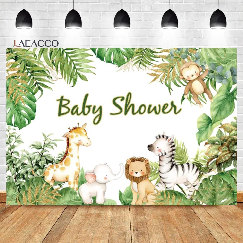 Laeacco Safari Birthday Party Photo Backdrop Wild One Jungle Animals Flowers Newborn Baby Shower Portrait Photography Background