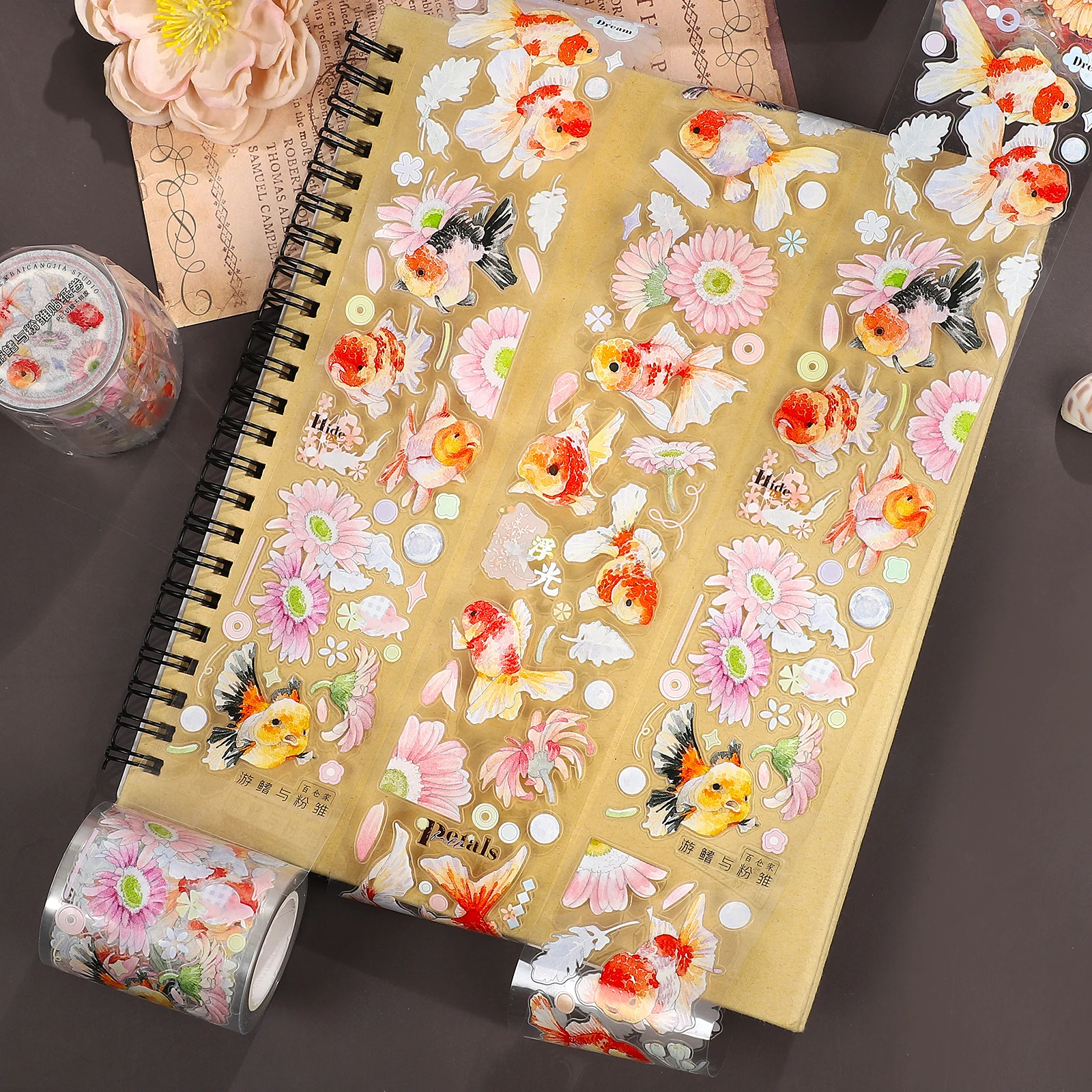 

Винтажная цветная лента PET с рисунком рыб и цветов, 50 мм*6 м, для творчества, дневников, коллажей, скрапбукинга, канцелярских принадлежностей