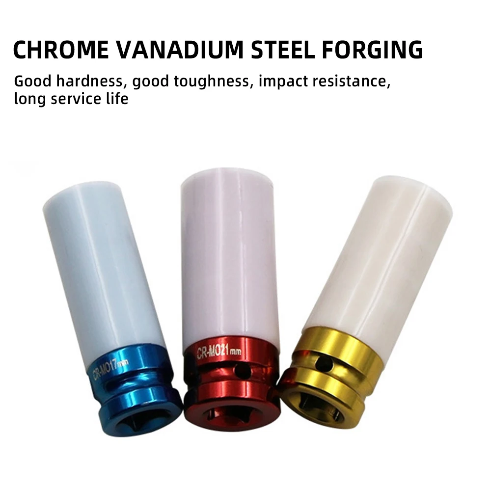 3pcs set 17 /19/ 21mm Colorful Sleeve Tire Protection Sleeve Wall Deep Impact Nut Socket Alloy Wheel