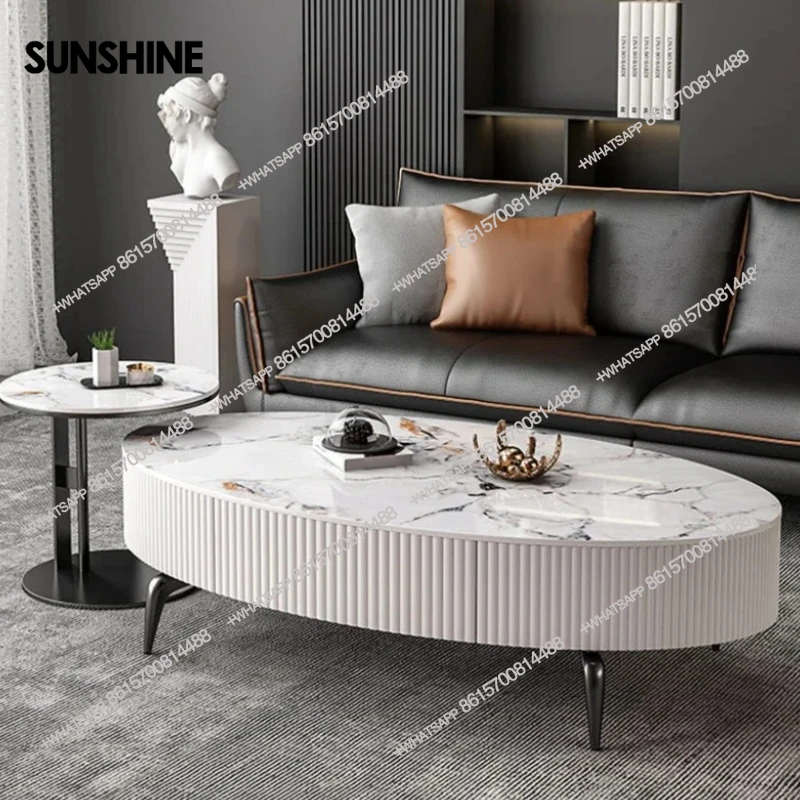 Mesa De centro ovalada moderna De lujo, almacenamiento nórdico, mesa De centro móvil pequeña y transparente, Mesas De Centro De diseño blanco Para Sala y hogar