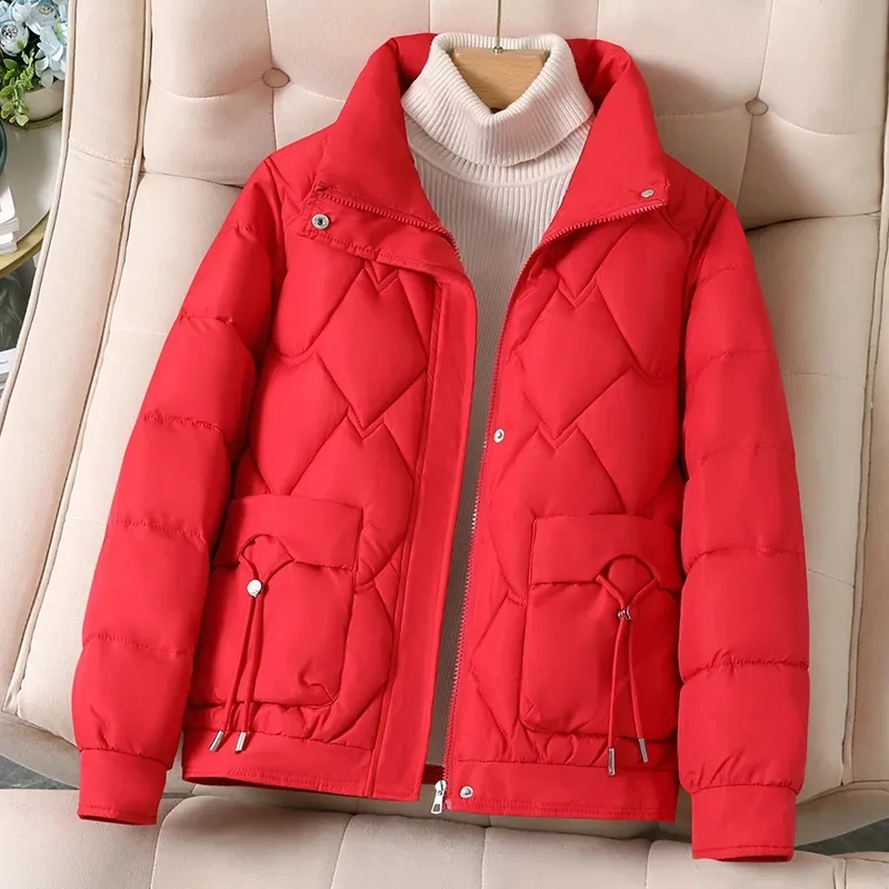 

Short Down cotton Jacket For women Winter 2025 New Fashion Loose Cotton students Stand collar Coat Woman Thicken Parka Overcoat