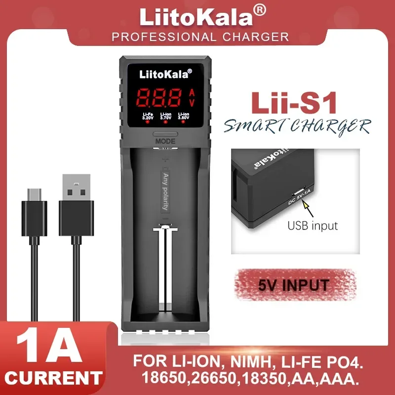 LiitoKala New Lii-S1 Lii-S2 Lii-S4 Lii-S6 Li-ion Rechargeable Battery Charger 3.2V/3.7V/3.85V 18650 18500 AA ni-cd 26650 AA AAA